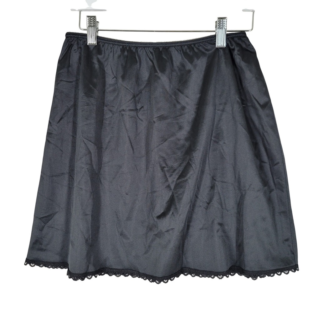 Warners Half Slip Skirt Sz Medium Black Lace Trim Elastic Waist Lingerie Vintage